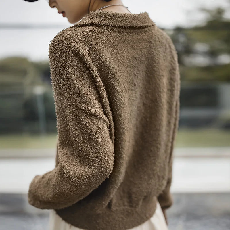 Warm Khaki Fleece Casual Stylish Sweater