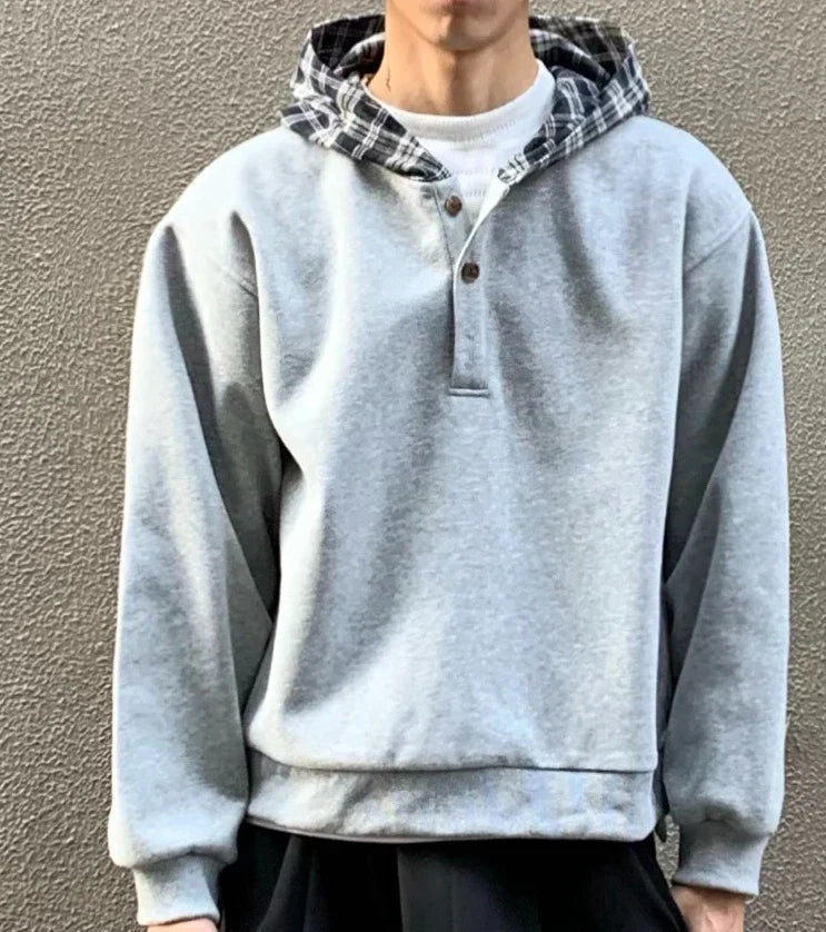 Effortless Plaid Retro Splicing Hooded Sweatshirt