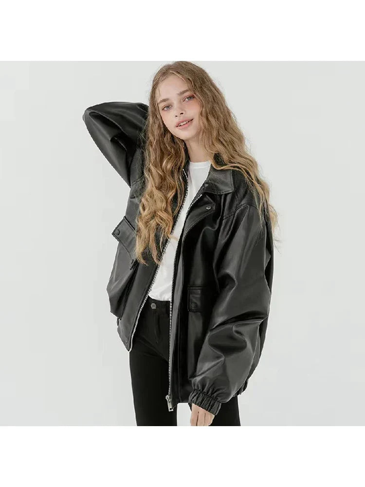 Black Soft PU Leather Jacket Zipper