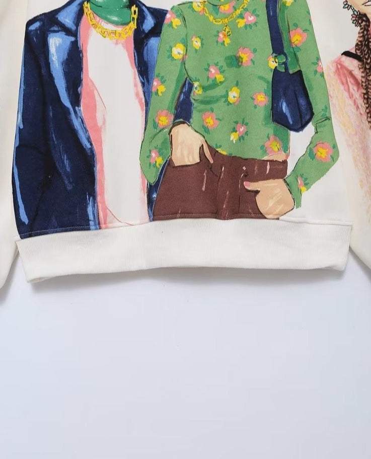 Girls Print Casual Fleece Sweatshirts