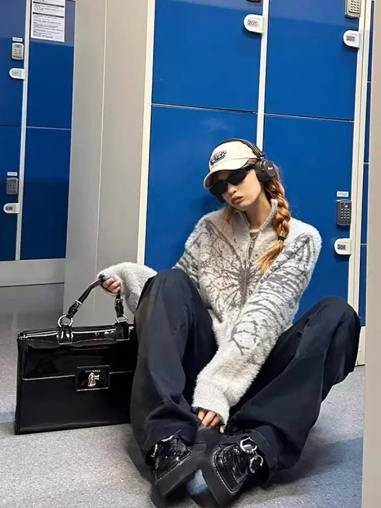 Splattered Butterfly High Collar Sweater