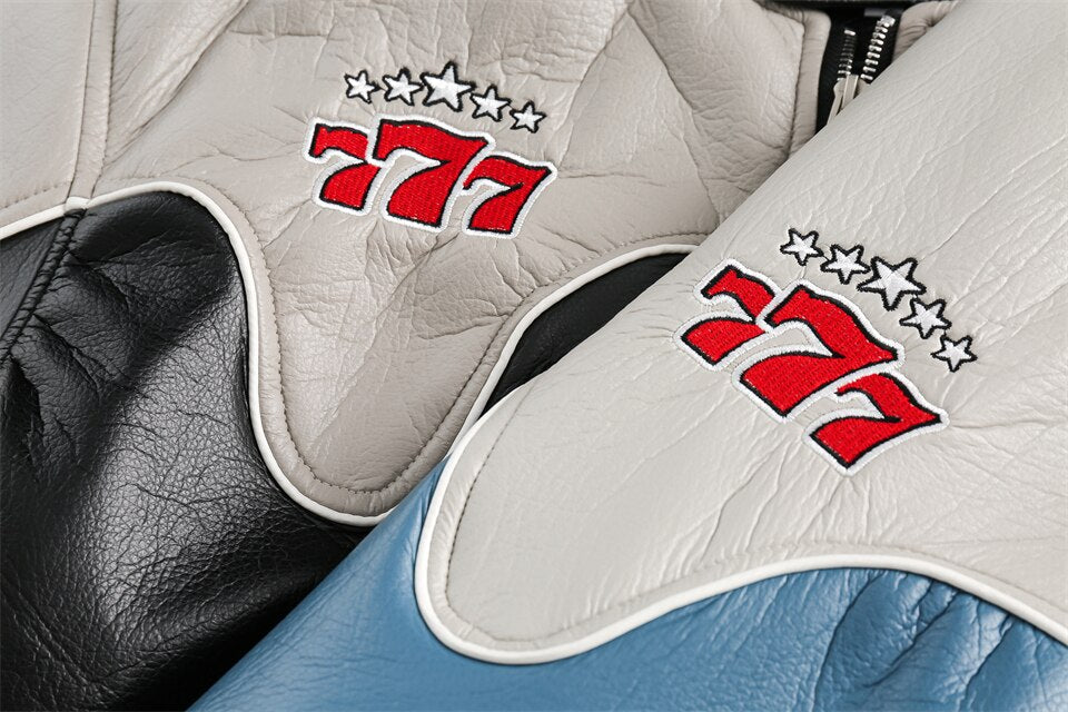 Waterproof Color block Leather Varsity Jacket