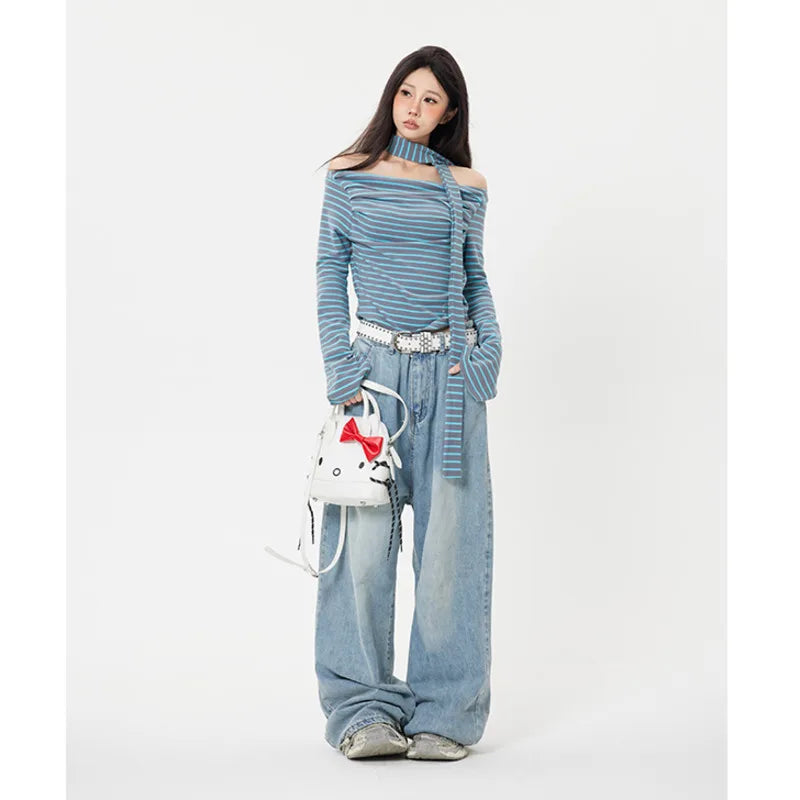 Y2K Baggy Striped Wide-Leg Jeans