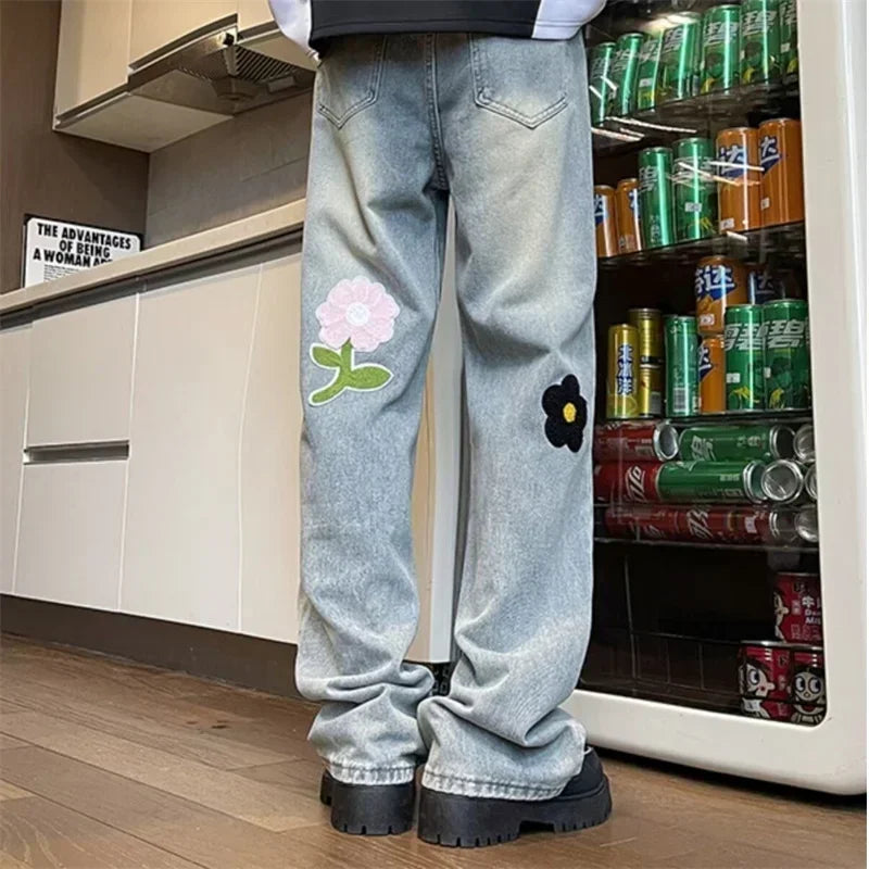 Retro Flower Embroidered Jeans