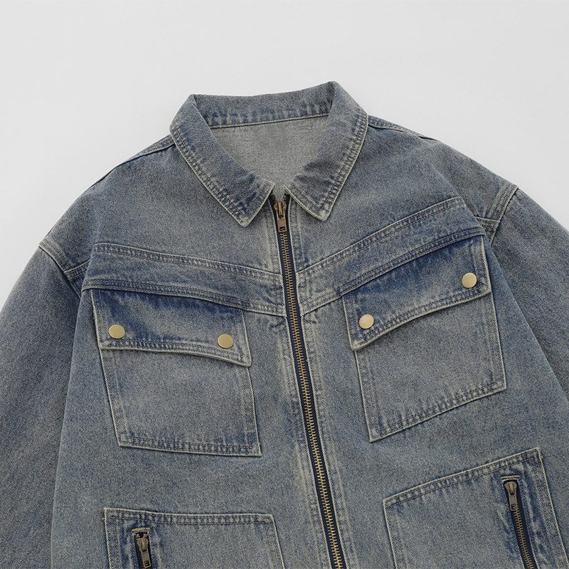 Oversized Washed Solid Denim Jacket