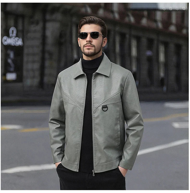 Slim Lapel Leather Jacket