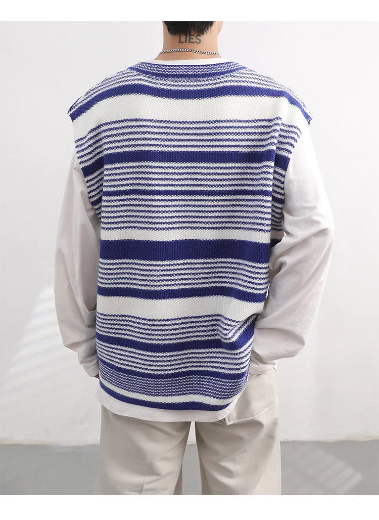 Classic Korean Stylish Striped Knit Vest Sweater