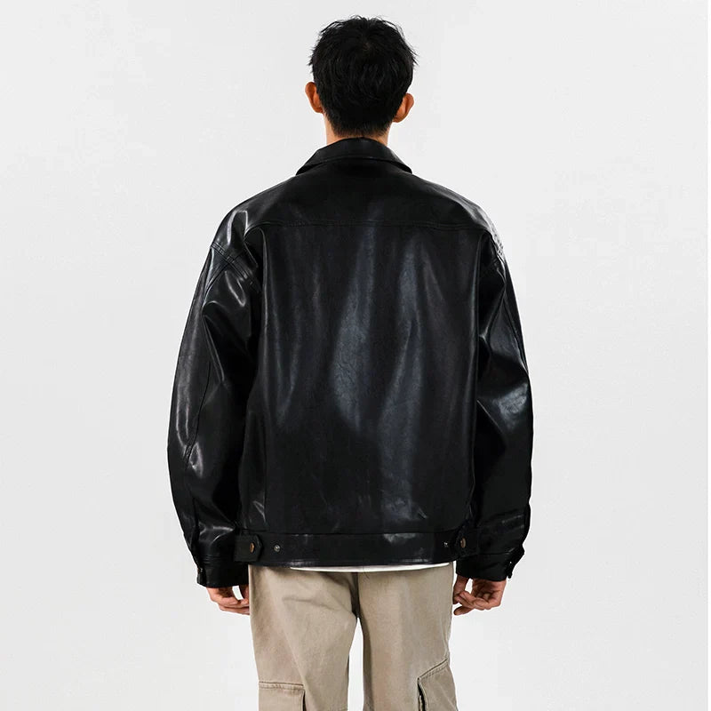 Classic Vintage Loose Fit Leather Bomber Jacket