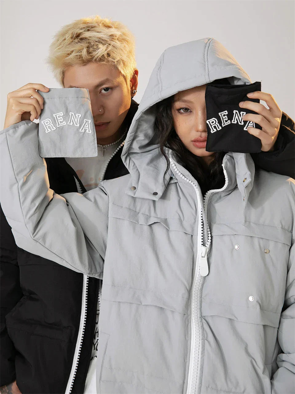 Solid Hooded Collar Puffer Jacket