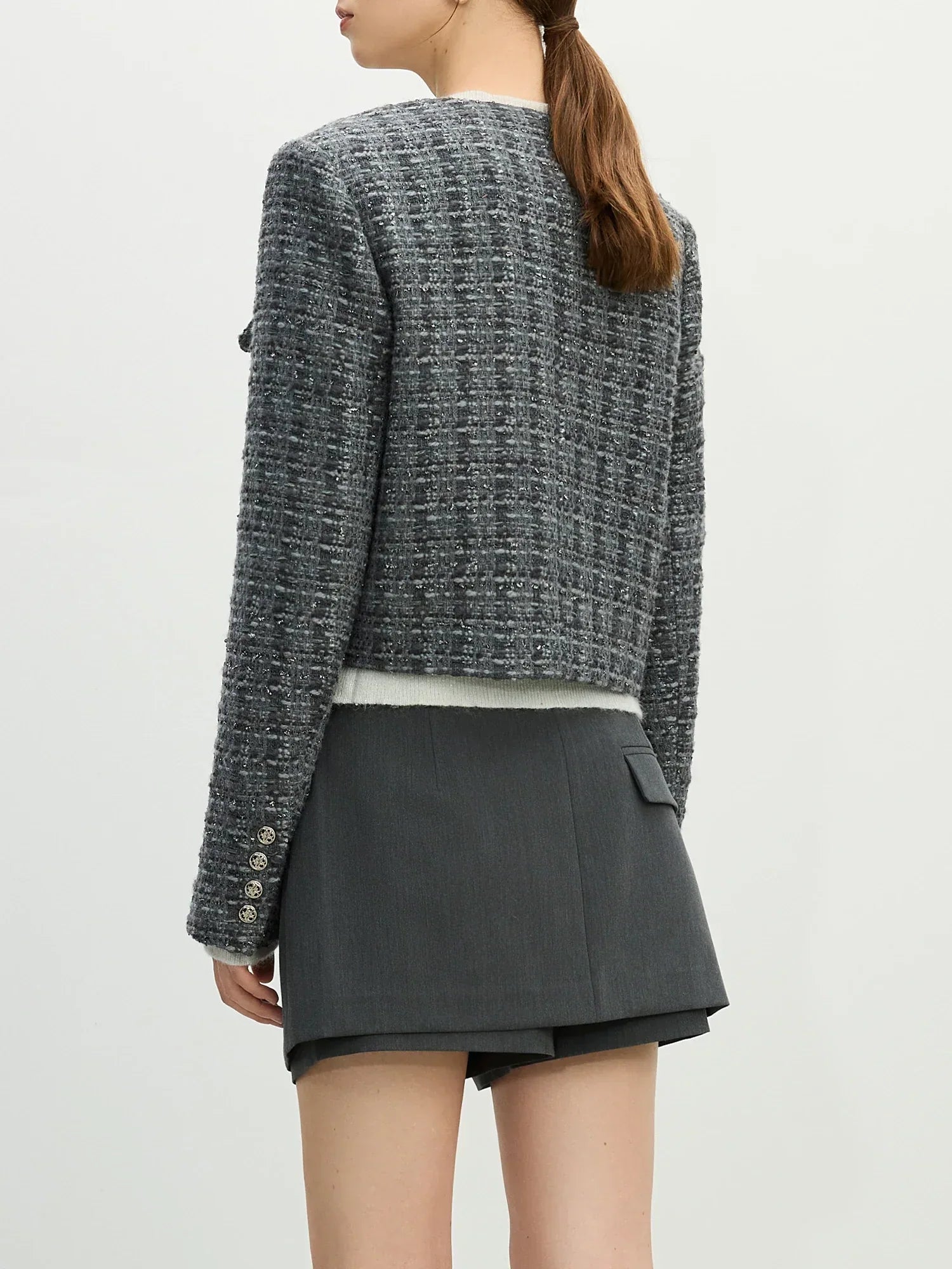 Women Elegant Gray Floral Gauze Cardigan