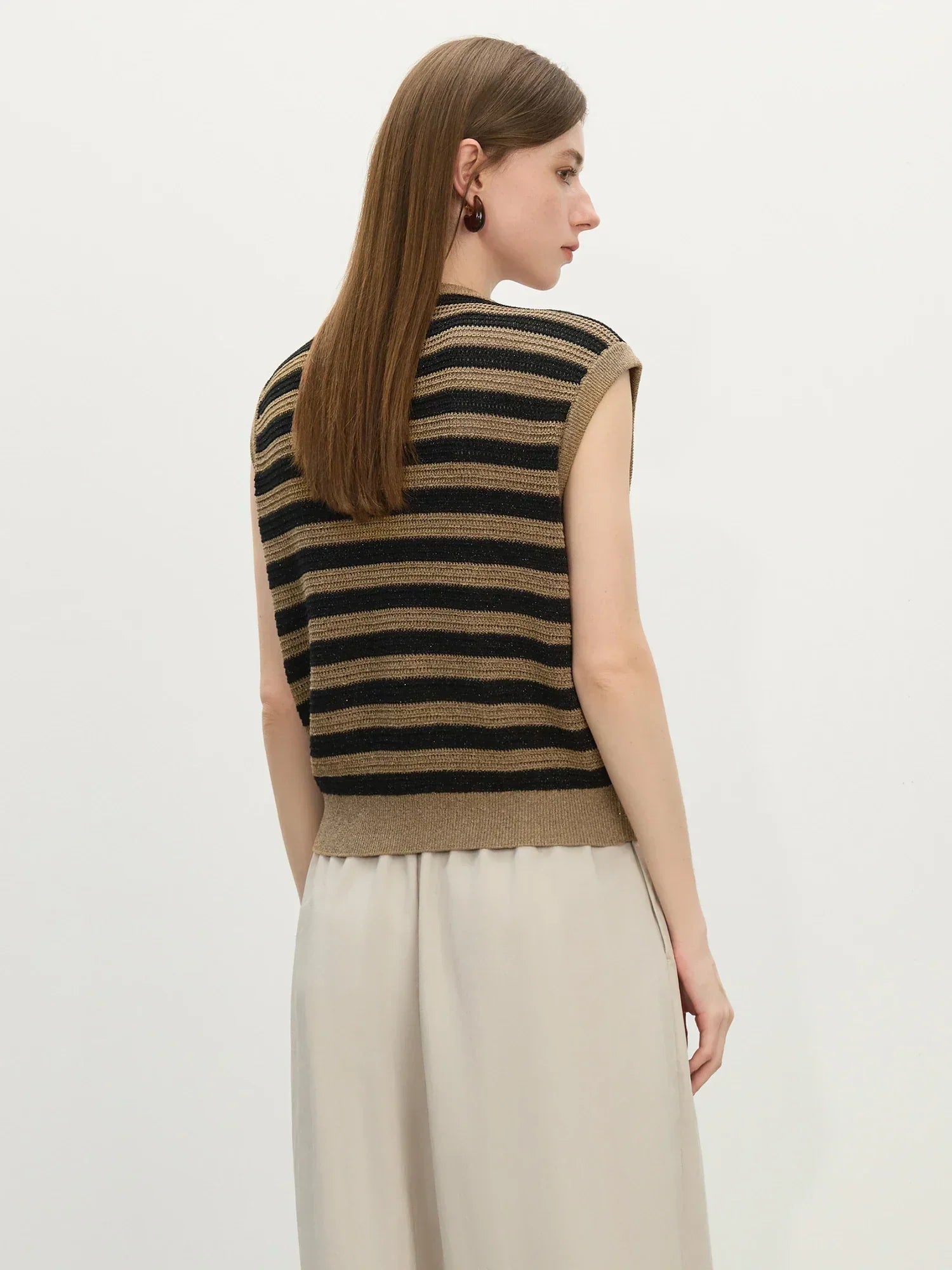 Women Retro Striped Knit Summer Sleeveless Sweater