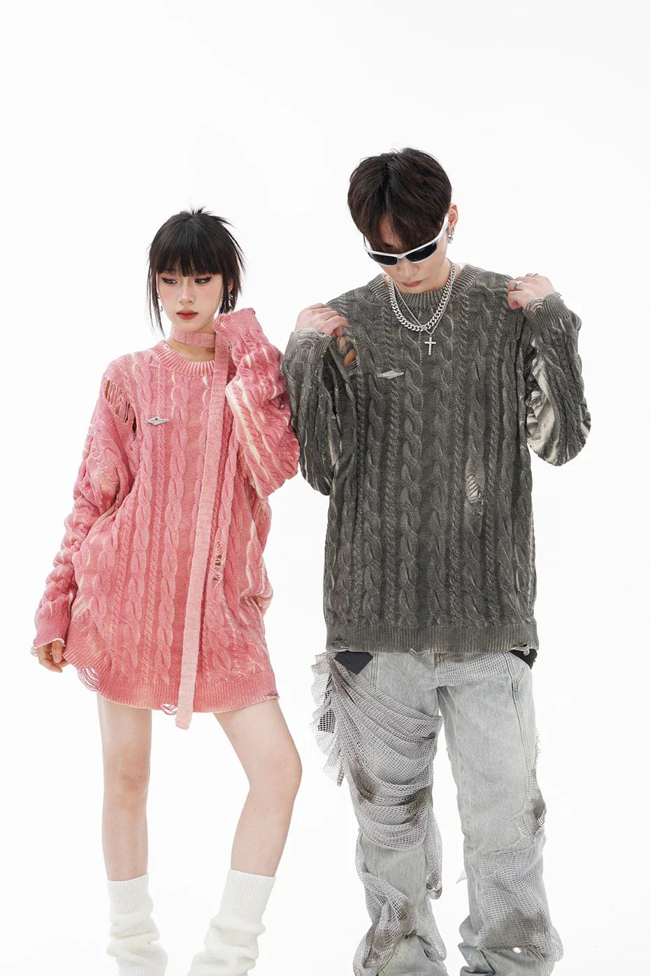 Distressed Cable Knit Sweater