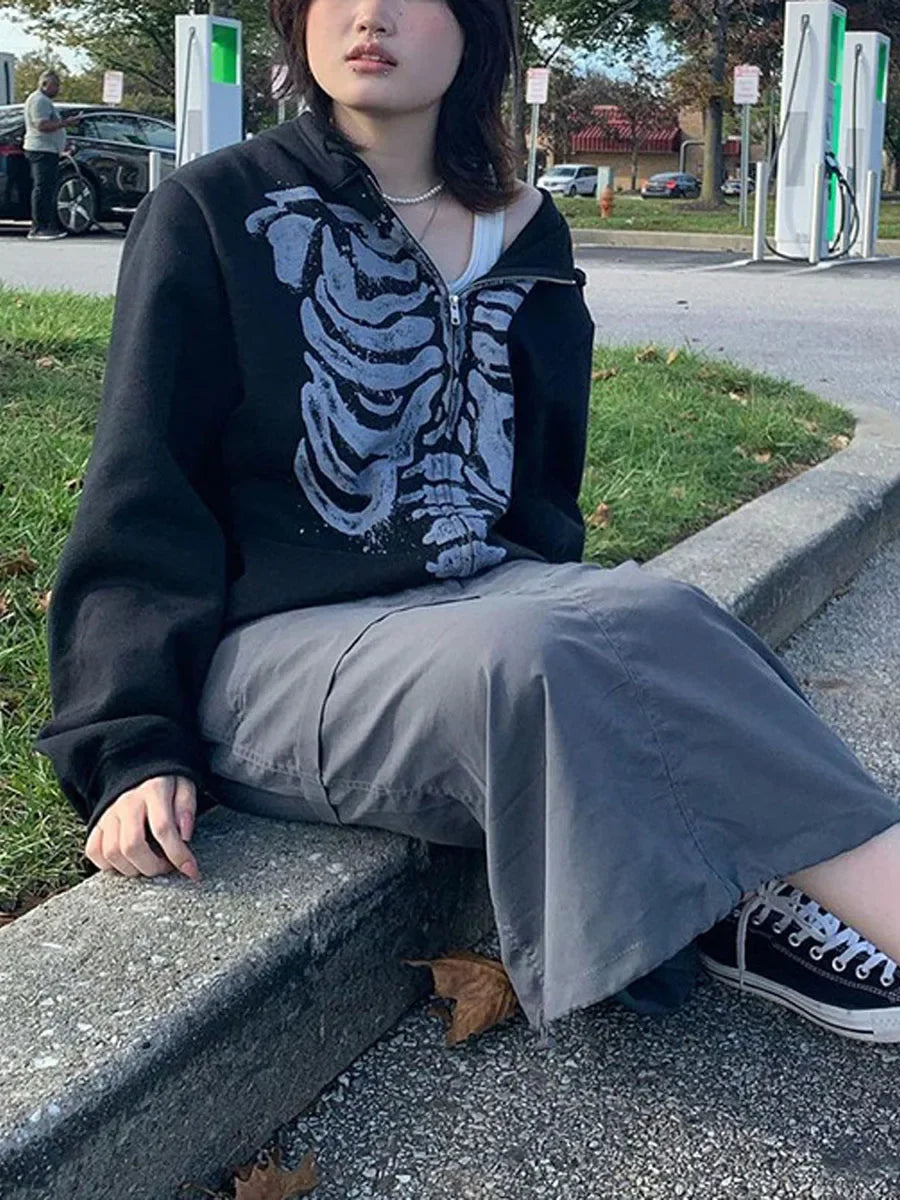 Cool Gothic Skull Print Streetwear Sweatshirt