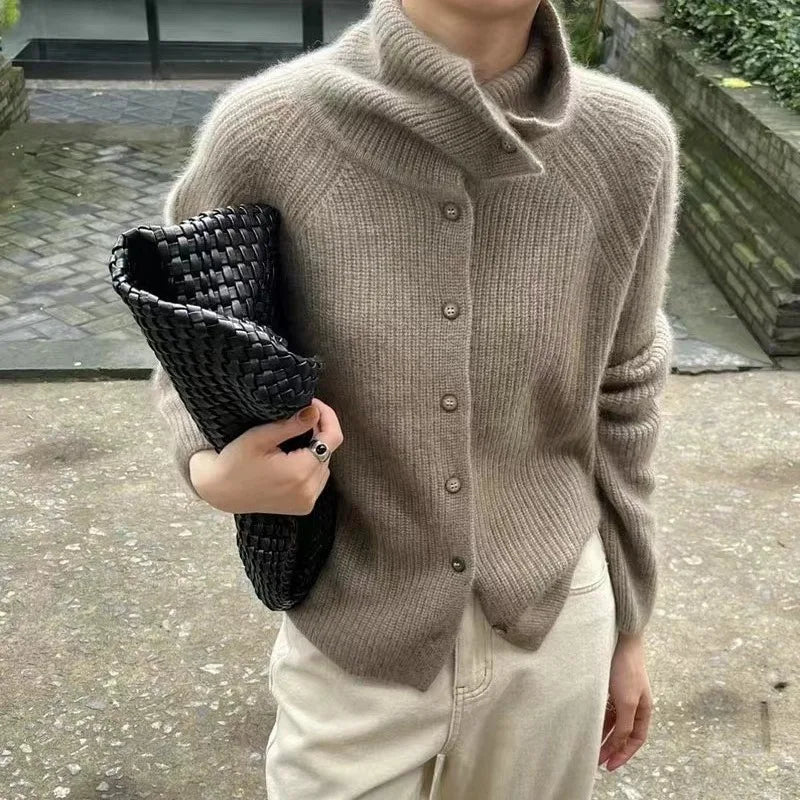 Luxurious Wool Turtleneck Cardigan Sweater Coat