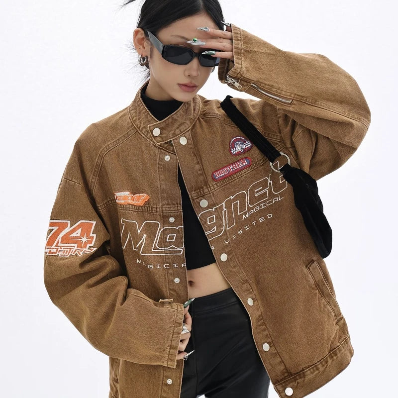 Women Retro High Street Light Blue Denim Jacket