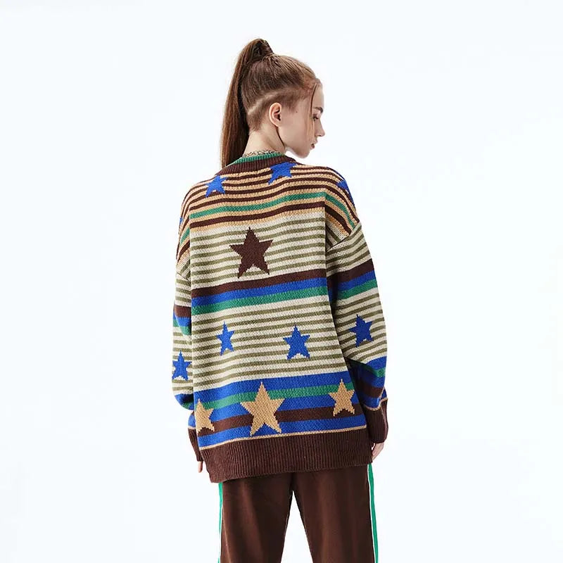 Vintage Striped Star Knitted Sweater