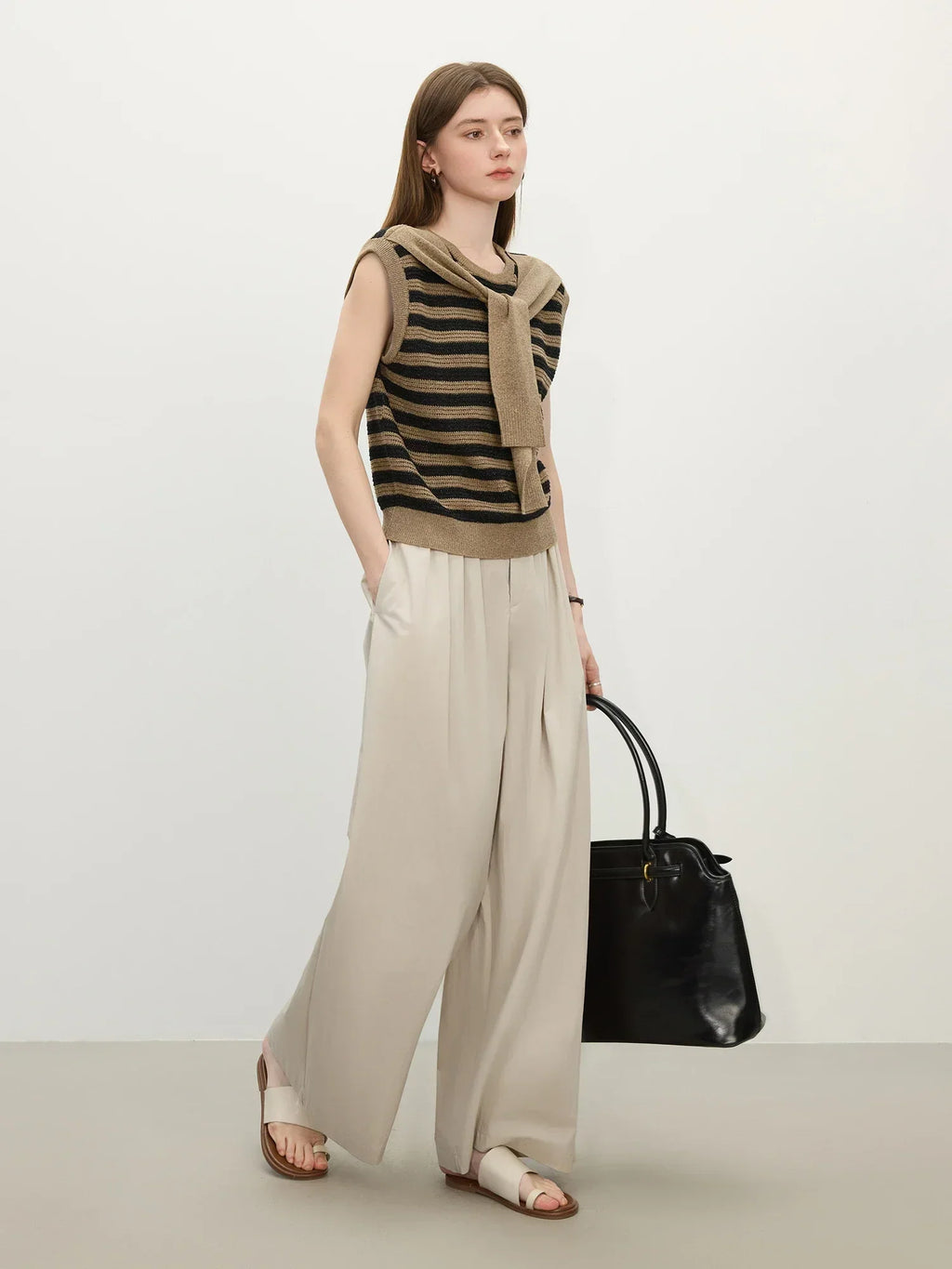 Women Retro Striped Knit Summer Sleeveless Sweater