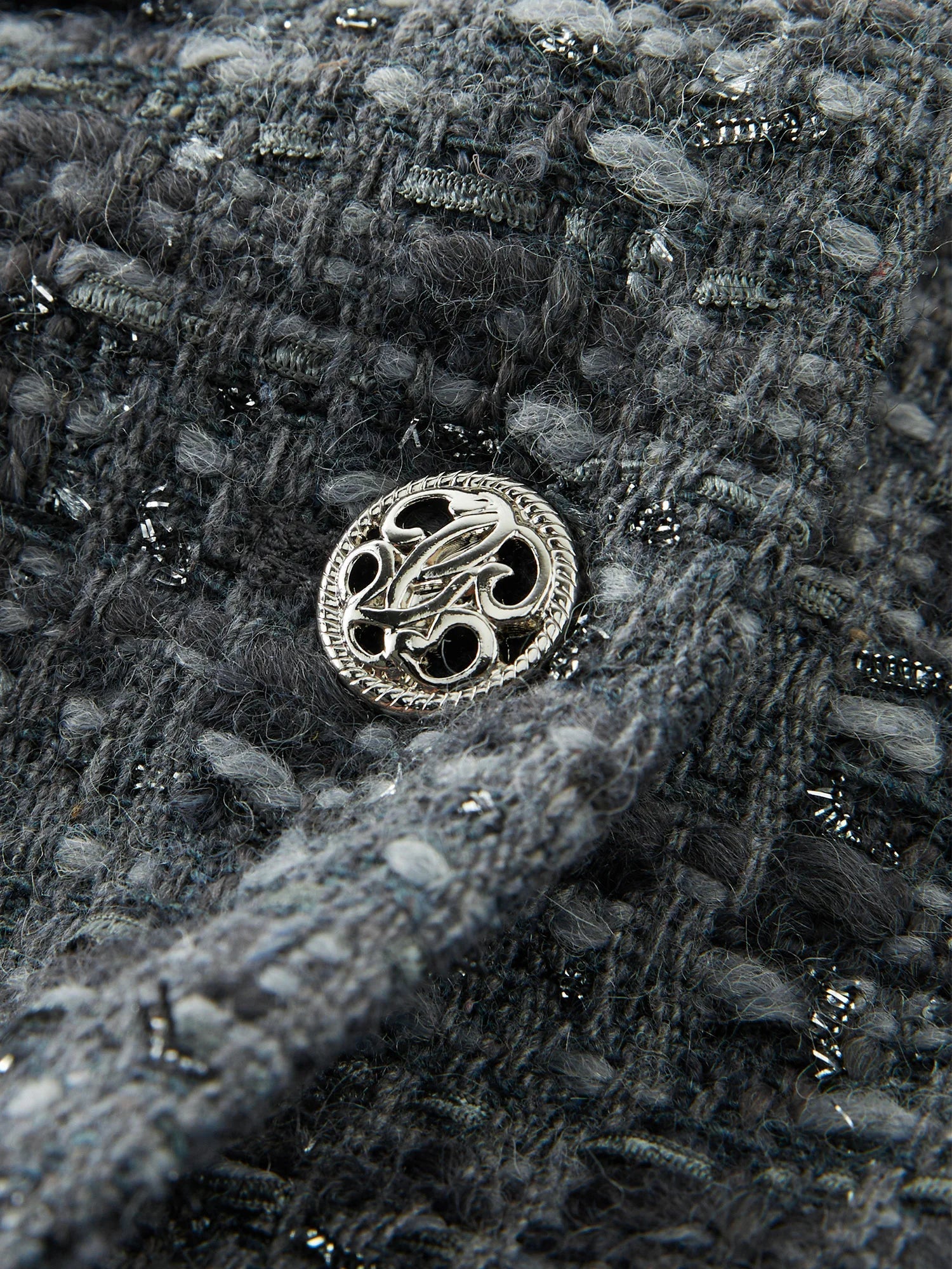 Women Elegant Gray Floral Gauze Cardigan