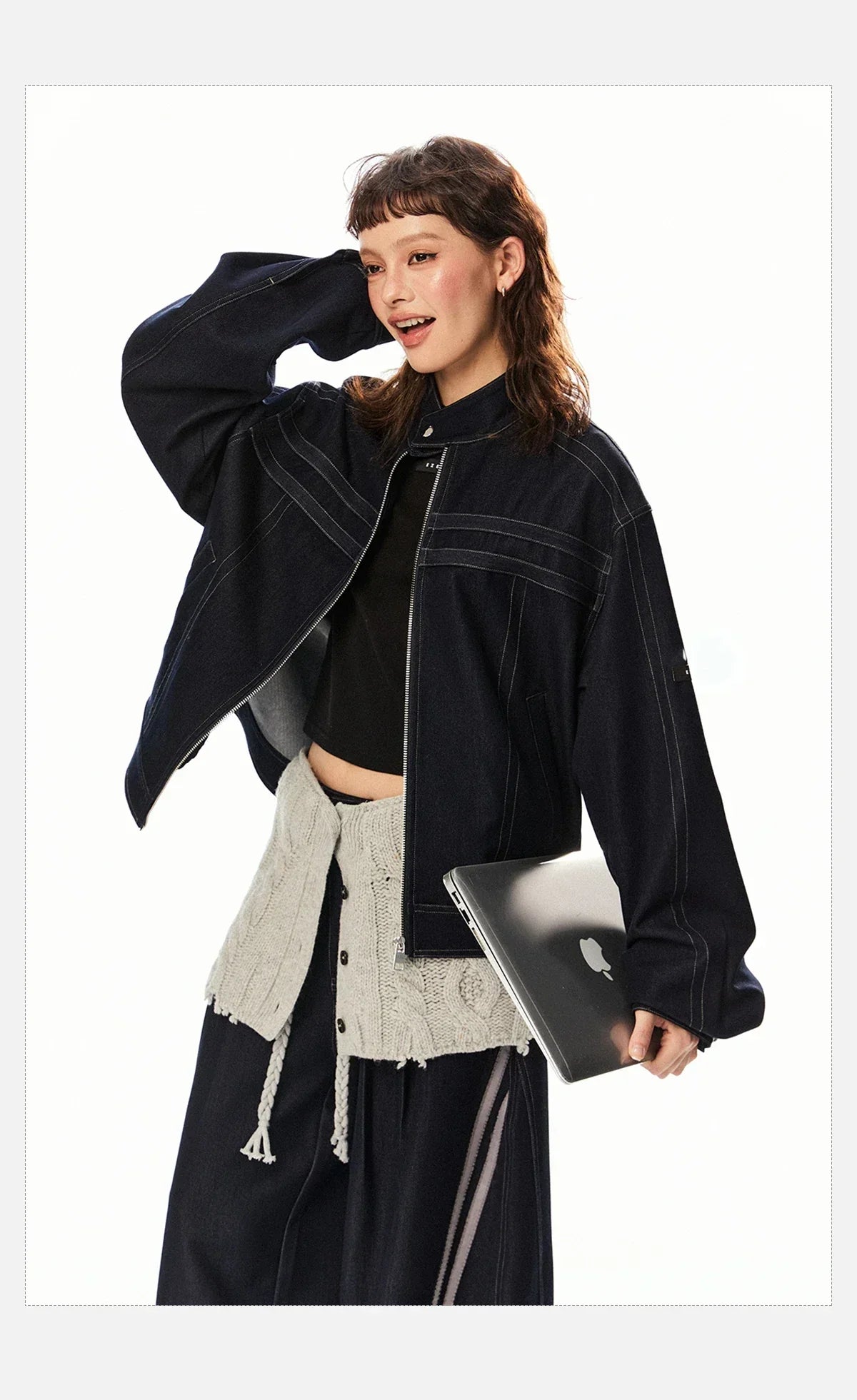 Women Cow Color Washed Denim Jacket