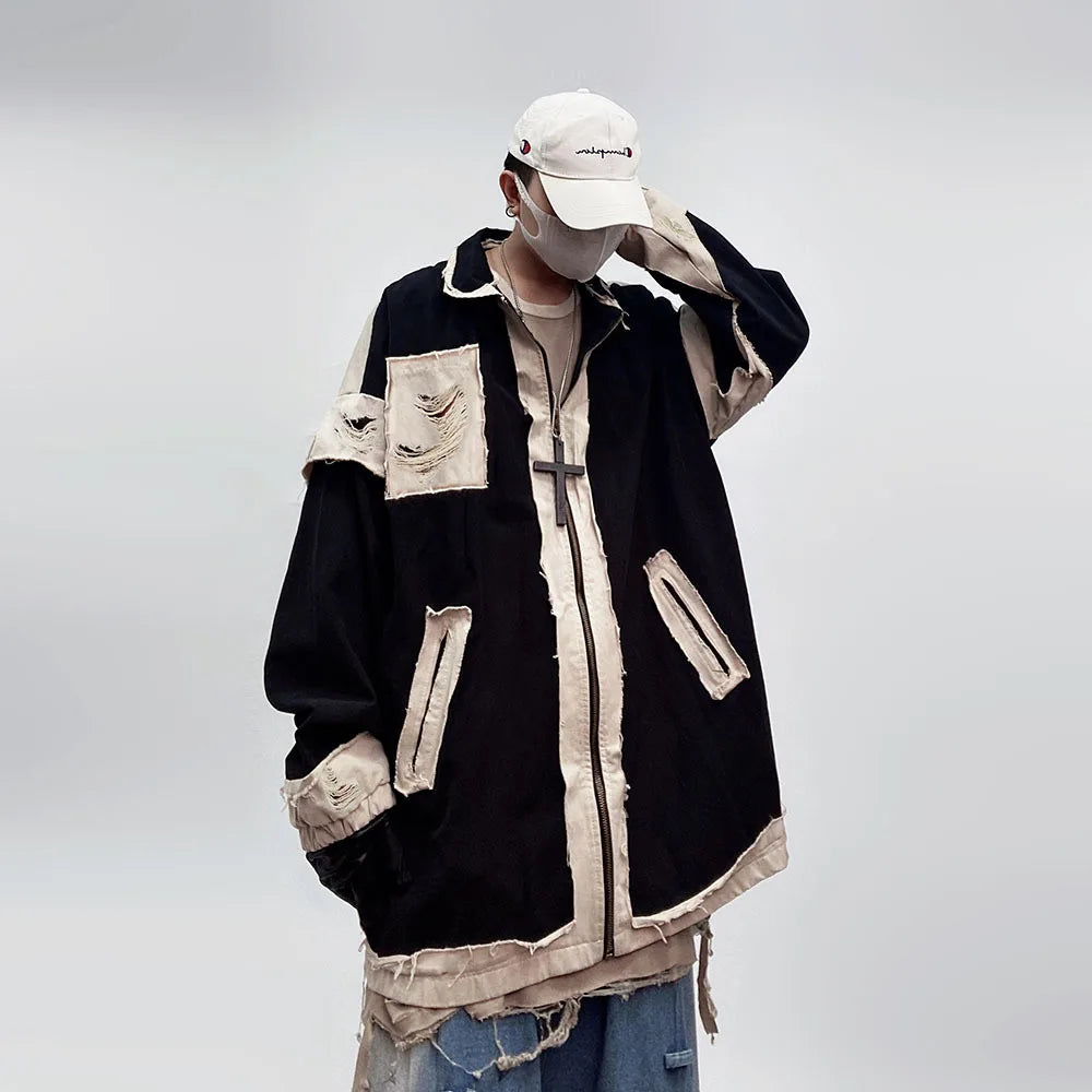 Oversized Patchwork Distrssed Jacket