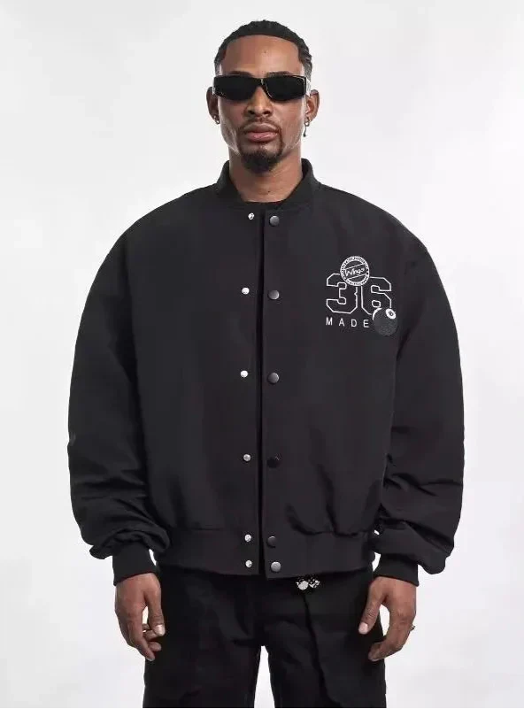 Men Black Hip Hop Vintage Embroidered Pilot Jacket