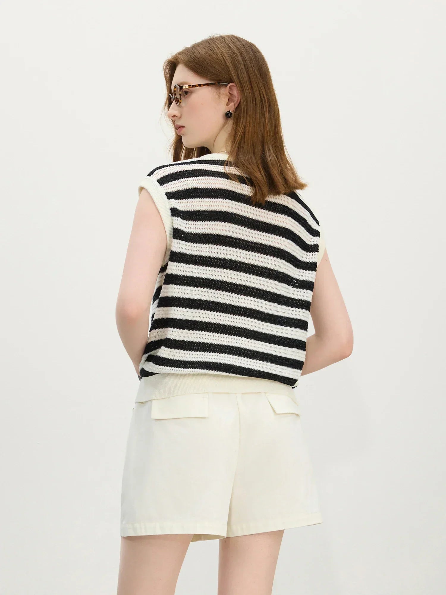 Women Retro Striped Knit Summer Sleeveless Sweater