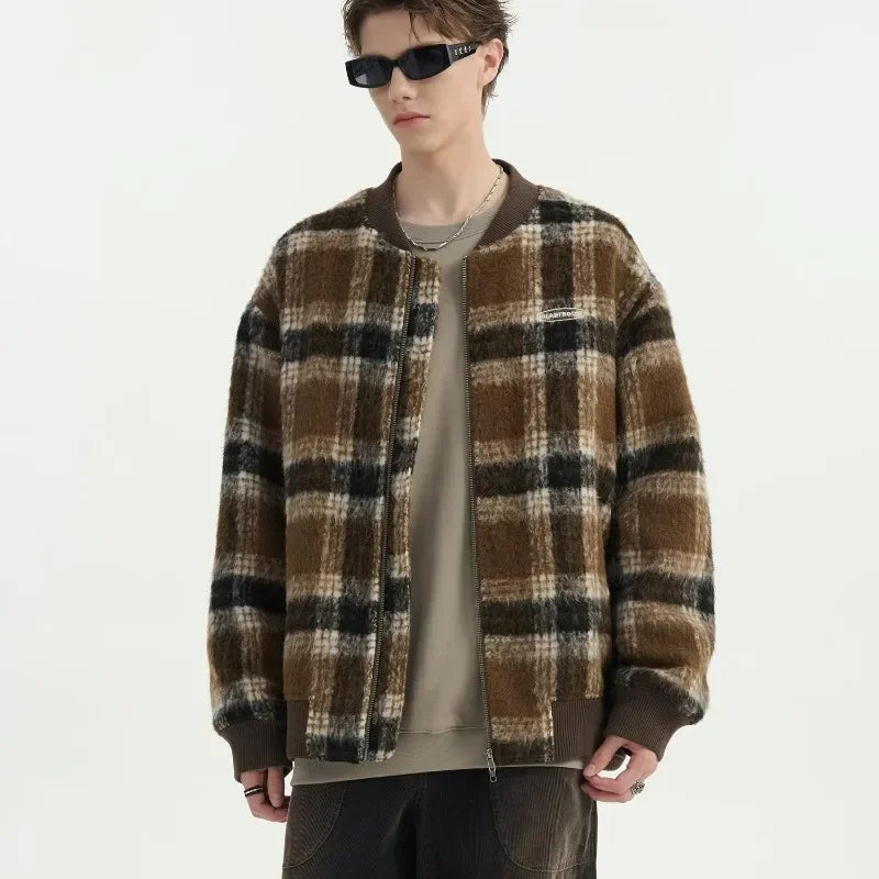 Pinnacle Plaid Woolen Bomber Jacket