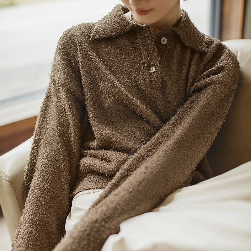 Warm Khaki Fleece Casual Stylish Sweater