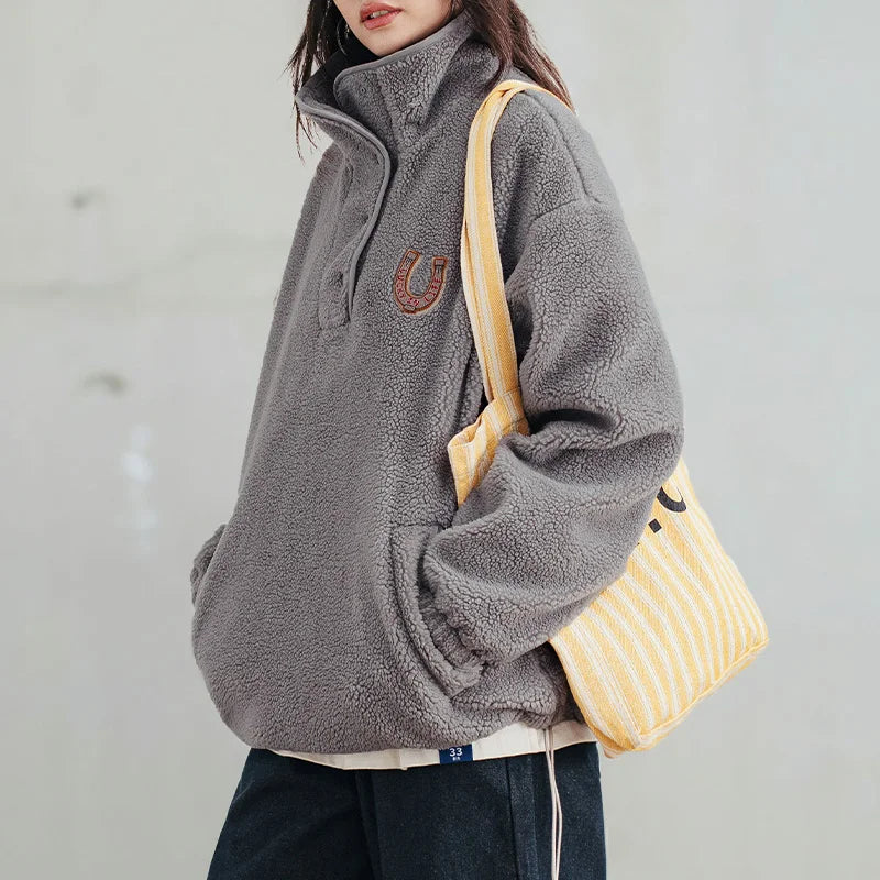 Cozy Polar Fleece Half Placket Sweatshirt