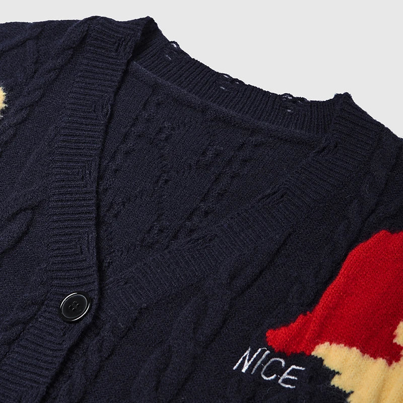 Abstract Patch Cable Knit Sweater