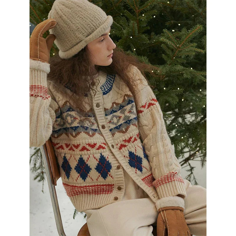 Cozy Vintage Christmas Argyle Knit Cardigan