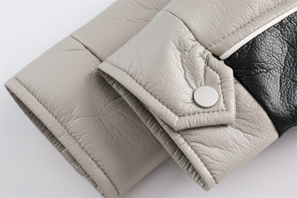 Waterproof Color block Leather Varsity Jacket