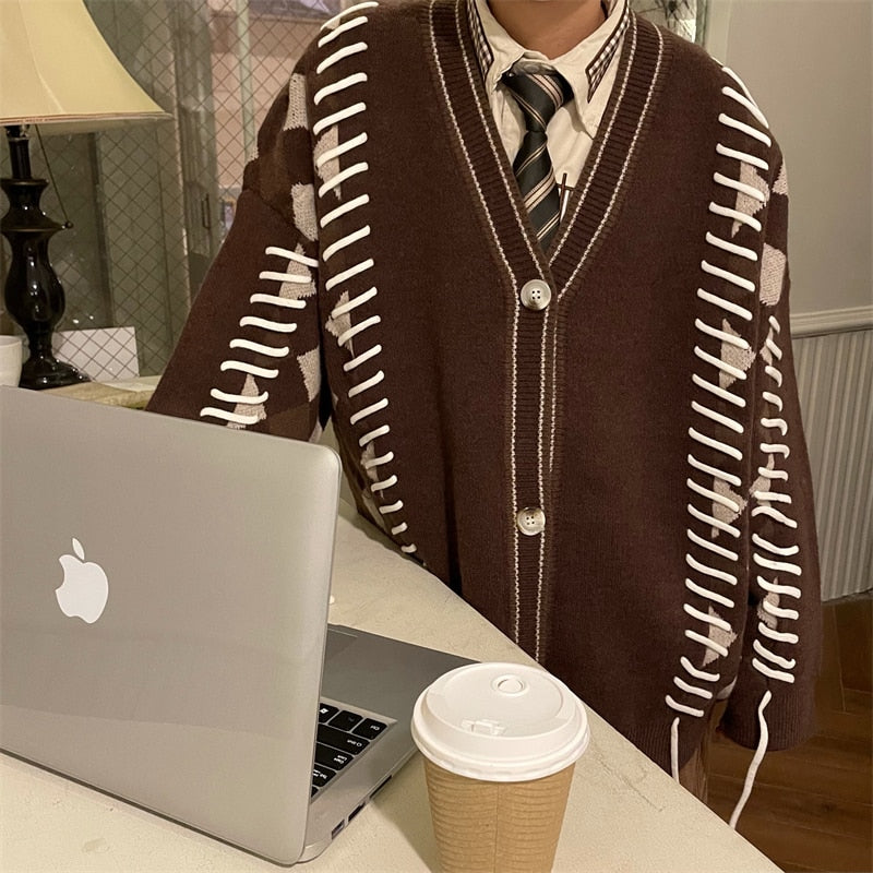 Plaid Stitched Cardigan