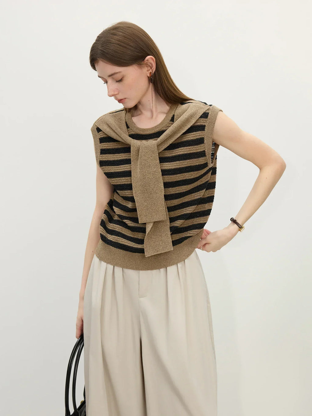 Women Retro Striped Knit Summer Sleeveless Sweater