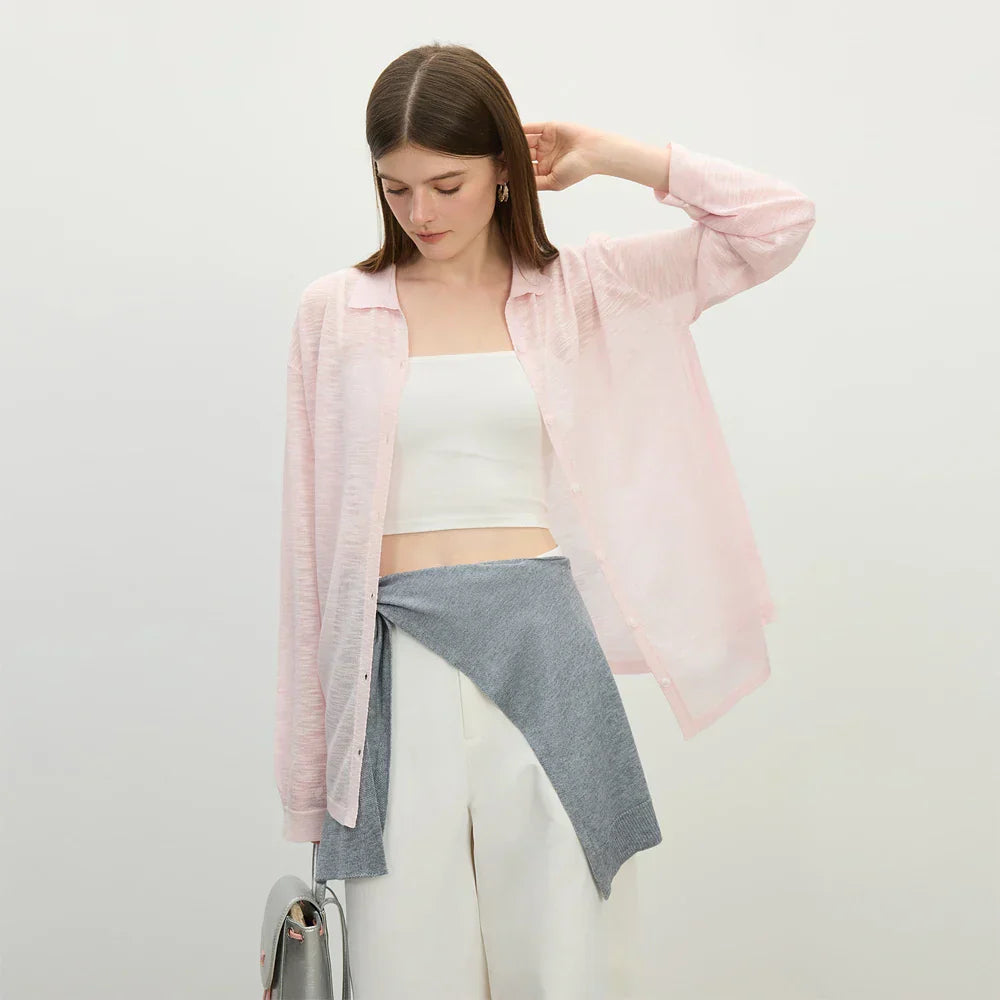 Women Classic Retro Soft Bamboo Linen Knitted Cardigan