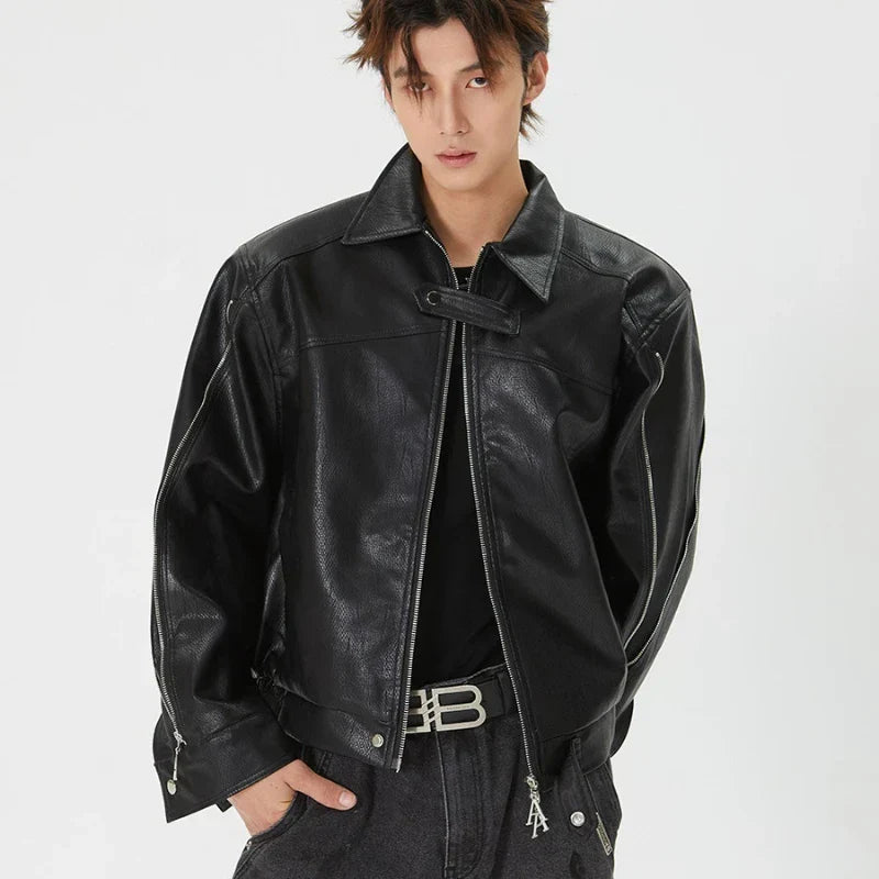 Men Lumi Retro Korean Motorcycle Leather Jacket