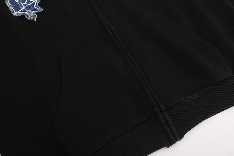 Retro Embroidery Denim Star Hoodie