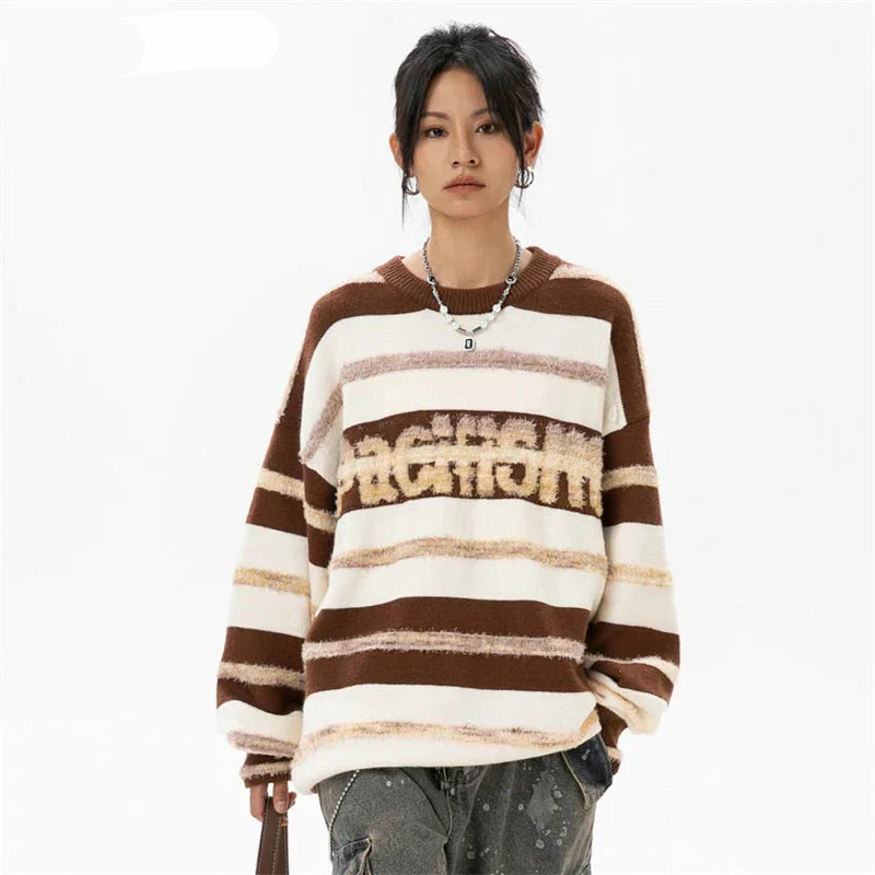 Striped Off-Shoulder Oversize Sweater