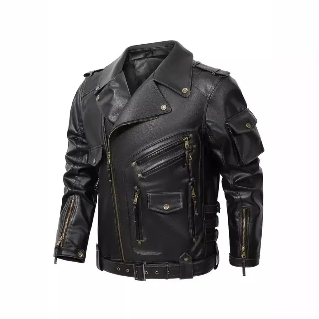 Edgy Slim Fit Zipper Leather Jacket