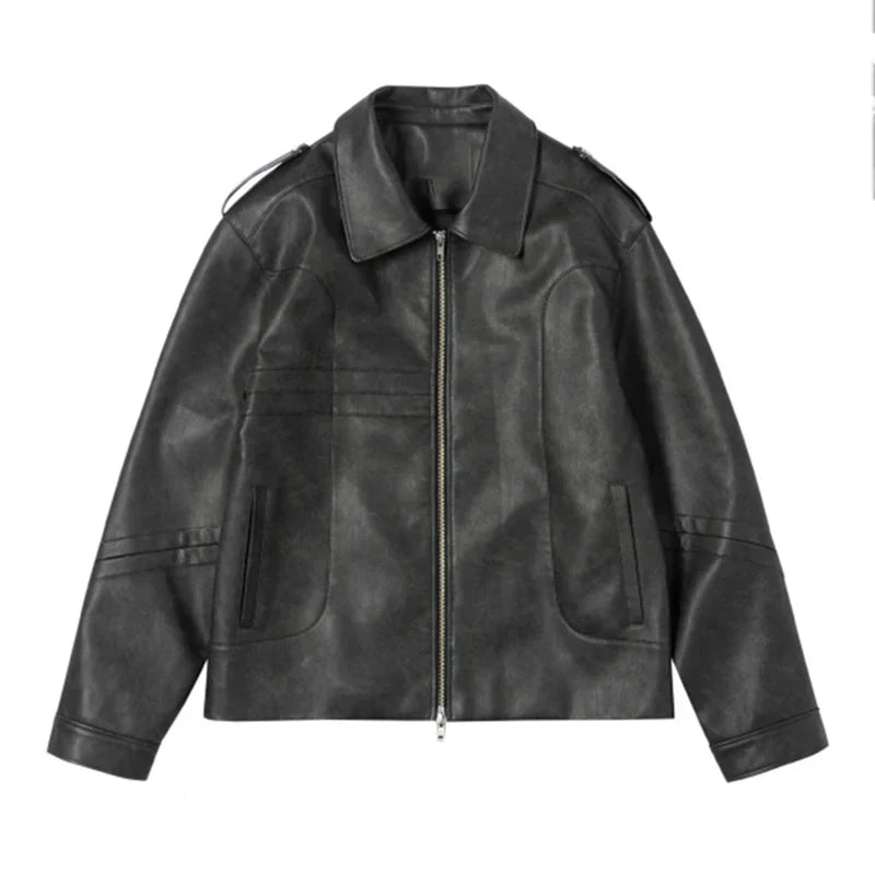 Cool Handsome Distressed PU Leather Jacket