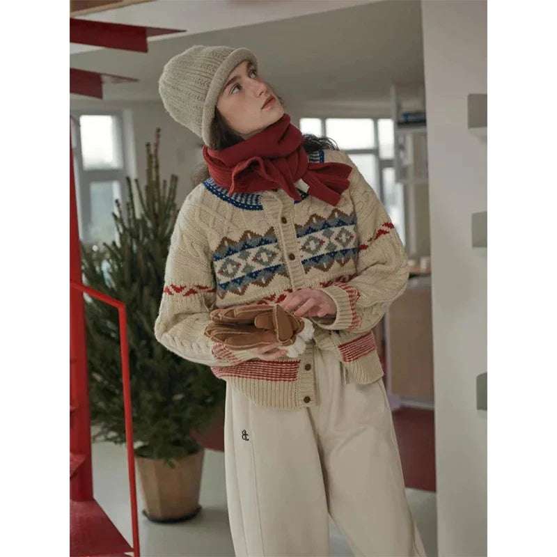 Cozy Vintage Christmas Argyle Knit Cardigan