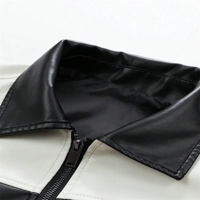 Contrast Colors Leather Biker Jacket