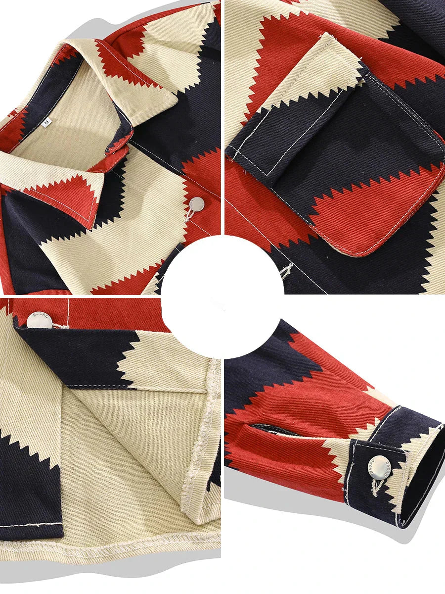 Contrasting Color Lapel Denim Jacket