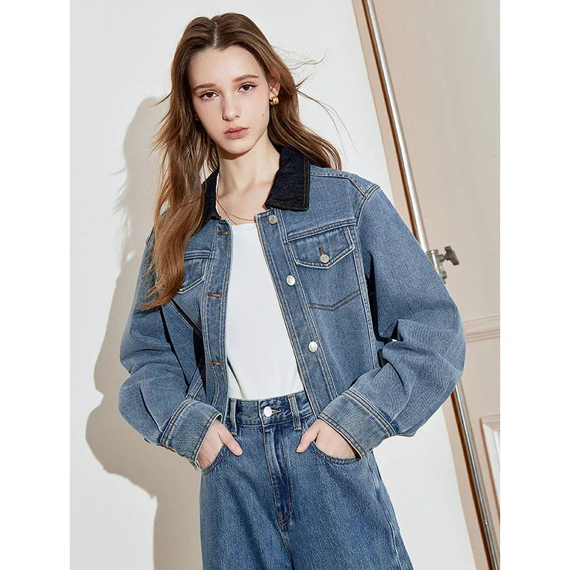 Contrasting Spring Button Denim Jacket