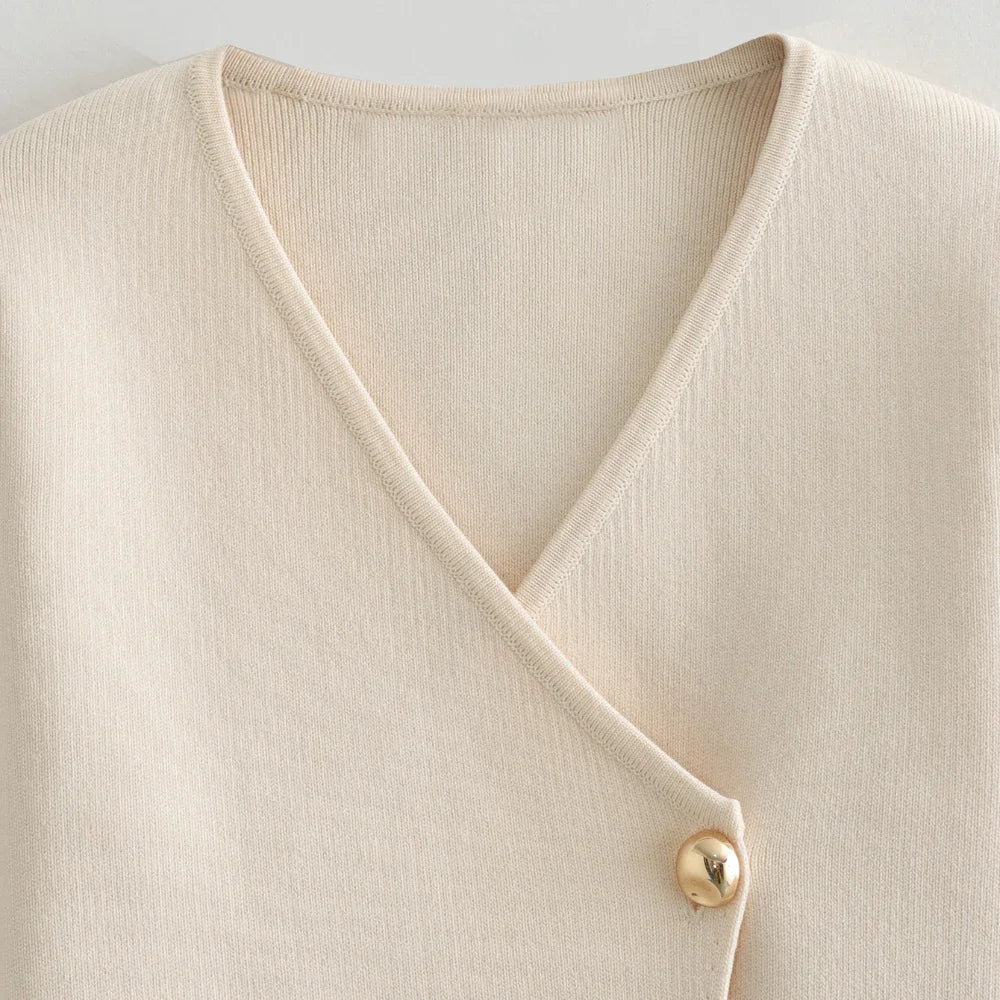 Elegant Ivory Knitted Women Cardigan