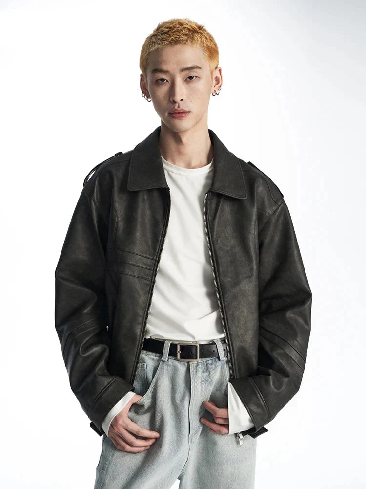 Cool Handsome Distressed PU Leather Jacket