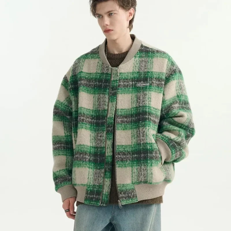 Pinnacle Plaid Woolen Bomber Jacket