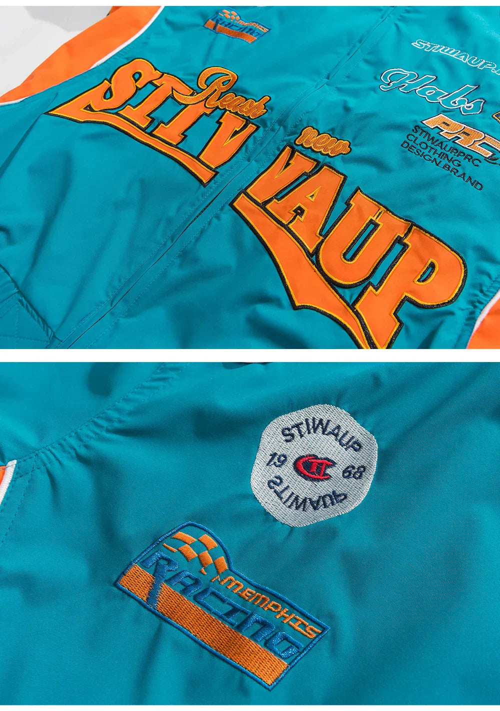 Letter-Embroidered Racing Windbreaker Jacket