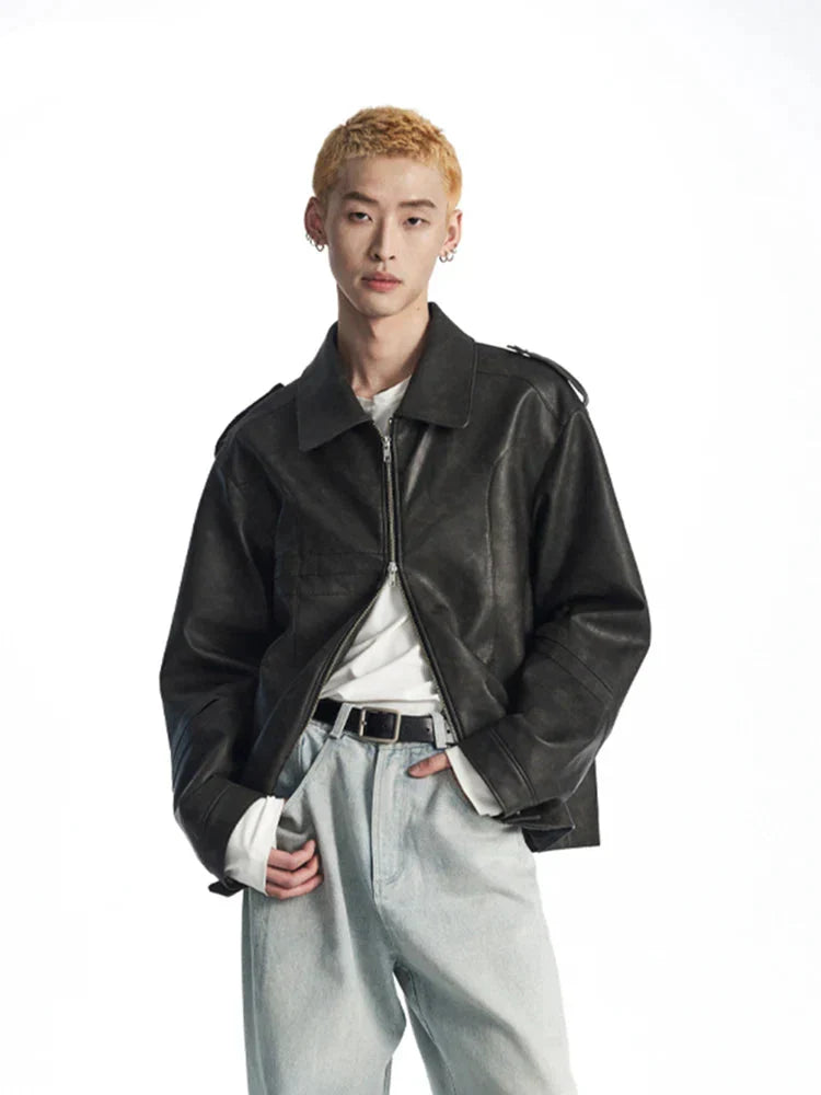 Cool Handsome Distressed PU Leather Jacket