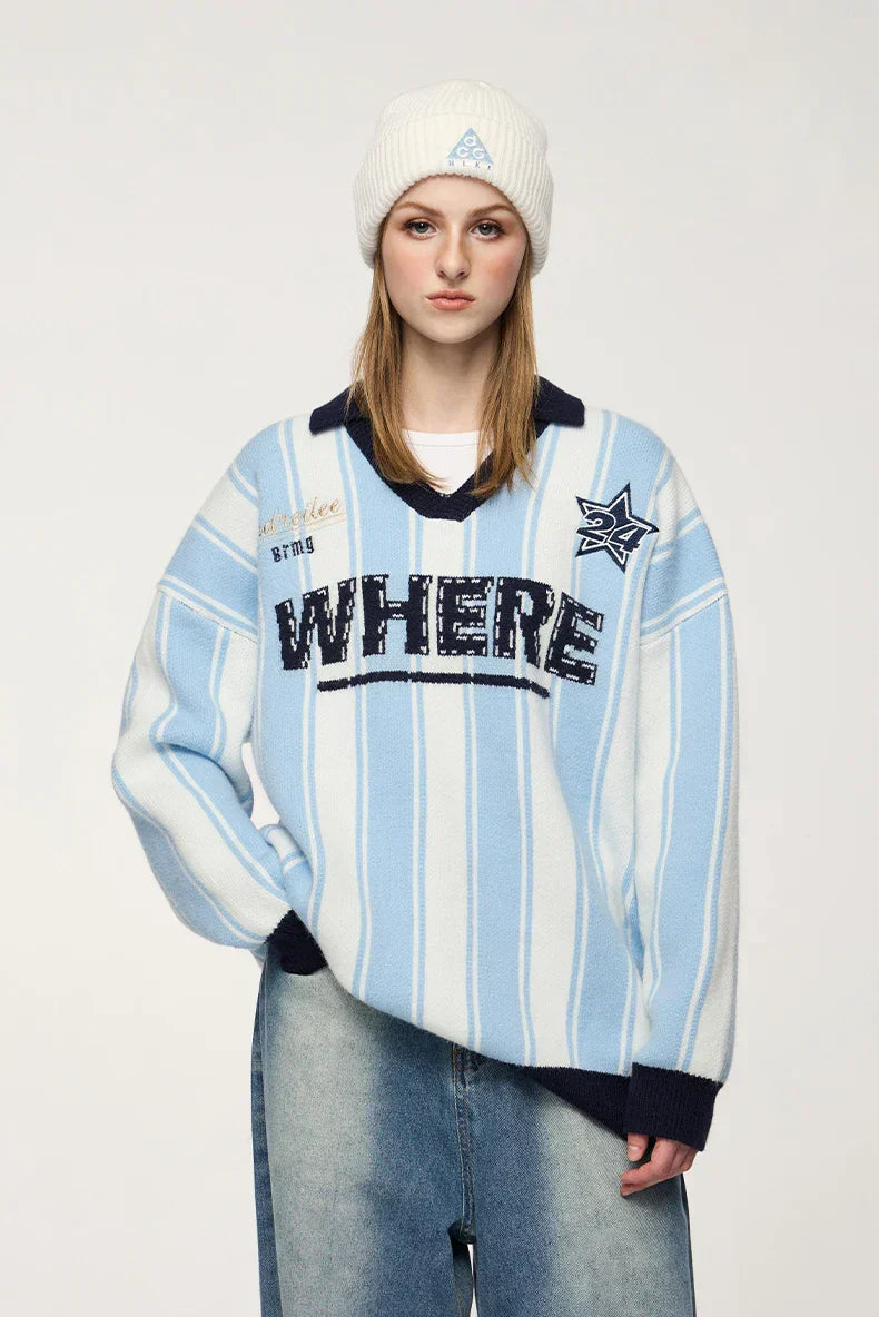 Striped Wheel Star Design Sweater